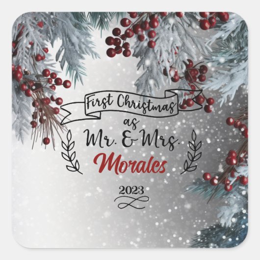 Sticker Carré Premier Noël en tant que M. & Mme. (Devant)