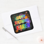 Sticker Carré Premier nom : "KAREN", "HAPPY BIRTHDAY" (Enveloppe)