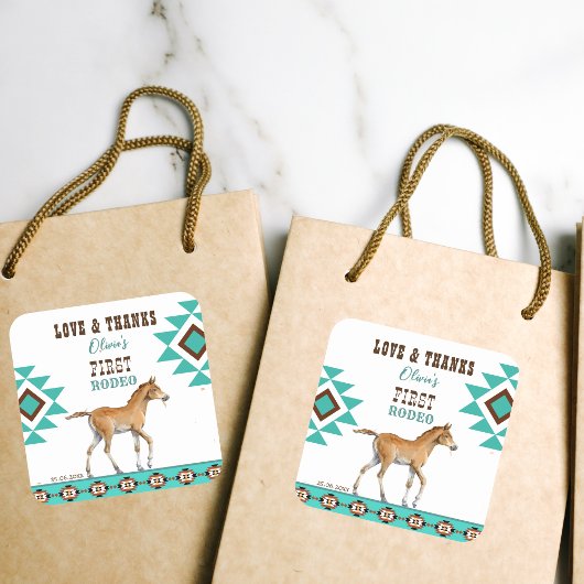 Sticker Carré Premier rodéo sud-ouest turquoise cheval de campag