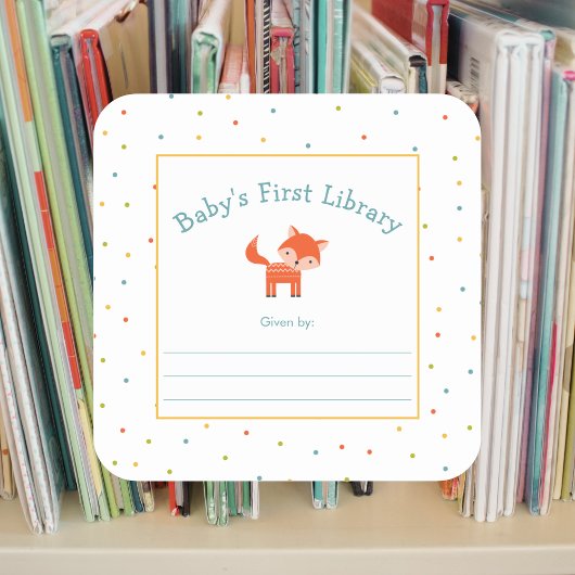 Sticker Carré Première bibliothèque pour bébé de mignonne Fox