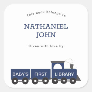 Sticker Carré Première bibliothèque Train Boy Bookplate