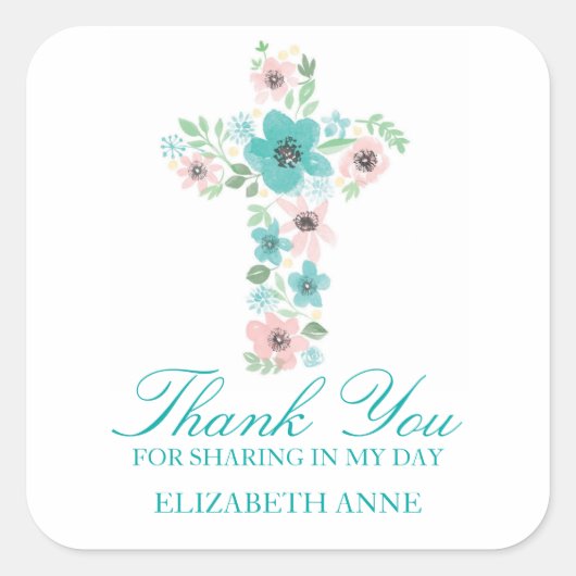 Sticker Carré Première communion de la première croix de fleurs  (Devant)