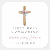 Sticker Carré Première communion féminine florale moderne (Devant)