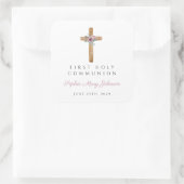 Sticker Carré Première communion féminine florale moderne (Sac)