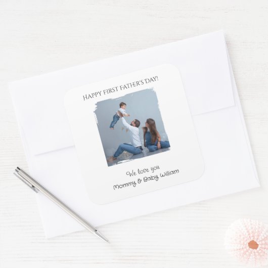 Sticker Carré Première Fête des pères avec photo et message - (Enveloppe)