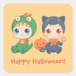 Sticker Carré Première Halloween Babies Chat noir Costume Dragon