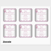 Sticker Carré Première Sainte Communion 1ère Croix Filles Rose b (Feuille)