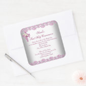 Sticker Carré Première Sainte Communion 1ère Croix Filles Rose b (Enveloppe)