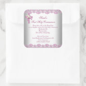 Sticker Carré Première Sainte Communion 1ère Croix Filles Rose b (Sac)