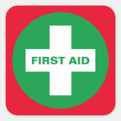 Sticker Carré Premiers secours (Croix Blanche) - Ambulance, Aide (Devant)