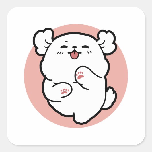 Sticker Carré Prends un bonjour ! - Joyeux dessin de chien blanc (Devant)