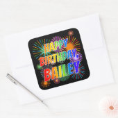 Sticker Carré Prénom "BAILEY", Amusant "HEUREUX ANNIVERSAIRE" (Enveloppe)