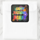 Sticker Carré Prénom "BAILEY", Amusant "HEUREUX ANNIVERSAIRE" (Sac)