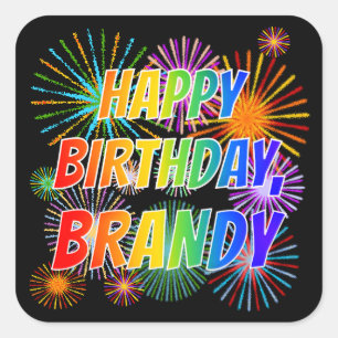 Sticker Carré Prénom "BRANDY", Fun "HEUREUX ANNIVERSAIRE"
