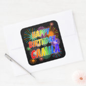 Sticker Carré Prénom "CAMILA", Amusant "HEUREUX ANNIVERSAIRE" (Enveloppe)