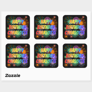 Sticker Carré Prénom "CHARLOTTE", Fun "HEUREUX ANNIVERSAIRE"