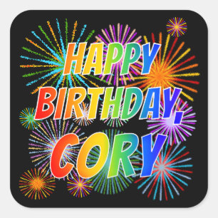 Sticker Carré Prénom "CORY", Amusant "HEUREUX ANNIVERSAIRE"
