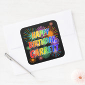 Sticker Carré Prénom "GARRETT", Amusant "HEUREUX ANNIVERSAIRE" (Enveloppe)