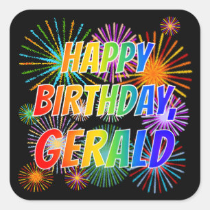 Sticker Carré Prénom "GERALD", Amusant "HEUREUX ANNIVERSAIRE"
