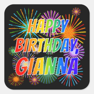Sticker Carré Prénom "GIANNA", Amusant "HEUREUX ANNIVERSAIRE"