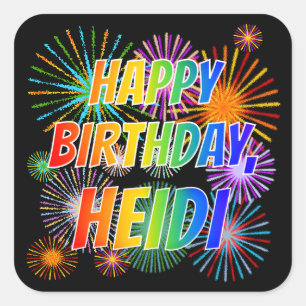 Sticker Carré Prénom "HEIDI", Amusant "HEUREUX ANNIVERSAIRE"