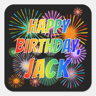 Sticker Carré Prénom "JACK", Amusant "HEUREUX ANNIVERSAIRE"