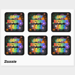 Sticker Carré Prénom "JASE", Amusant "HEUREUX ANNIVERSAIRE"