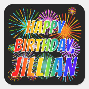 Sticker Carré Prénom "JILLIAN", Amusant "HEUREUX ANNIVERSAIRE"