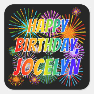 Sticker Carré Prénom "JOCELYN", Amusant "HEUREUX ANNIVERSAIRE"