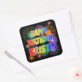 Sticker Carré Prénom "KRISTIN", Amusant "HEUREUX ANNIVERSAIRE" (Enveloppe)