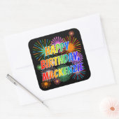 Sticker Carré Prénom "MACKENZIE", Amusant "HEUREUX ANNIVERSAIRE" (Enveloppe)