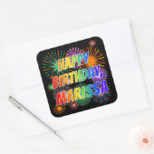 Sticker Carré Prénom "MARISSA", Amusant "HEUREUX ANNIVERSAIRE" (Enveloppe)
