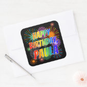 Sticker Carré Prénom "PAULA", Amusant "HEUREUX ANNIVERSAIRE" (Enveloppe)