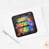 Sticker Carré Prénom "TERRY", Amusant "HEUREUX ANNIVERSAIRE" (Enveloppe)