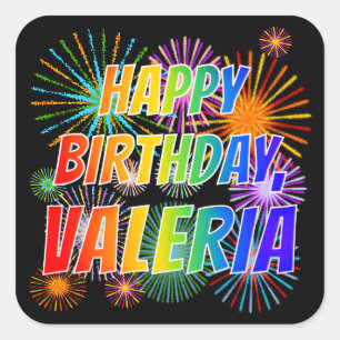 Sticker Carré Prénom "VALERIA", Amusant "HEUREUX ANNIVERSAIRE"