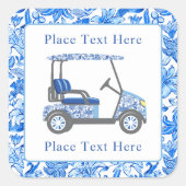 Sticker Carré Preppy Blue & White Flowers Golf Cart (Devant)