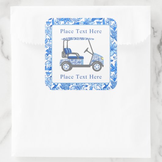 Sticker Carré Preppy Blue & White Flowers Golf Cart (Sac)