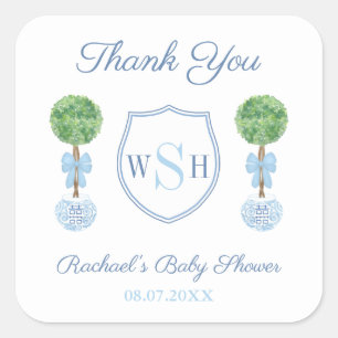 Sticker Carré Preppy Boy Baby shower Monogram Merci Favor
