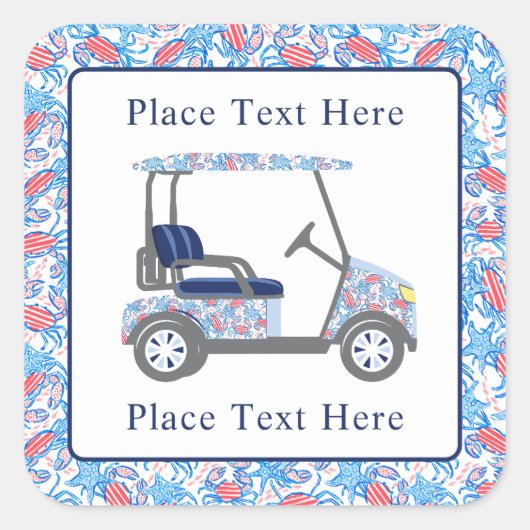 Sticker Carré Preppy Patriotic Crabs Golf Cart (Devant)