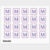 Sticker Carré Preppy Pink and Navy Blue Simple Monogram (Feuille)