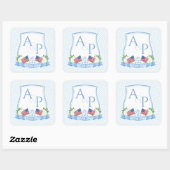Sticker Carré Préppy Rouge Blanc Bleu Drapeau Mariage Crest Favo (Feuille)