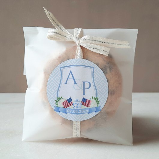 Sticker Carré Préppy Rouge Blanc Bleu Drapeau Mariage Crest Favo