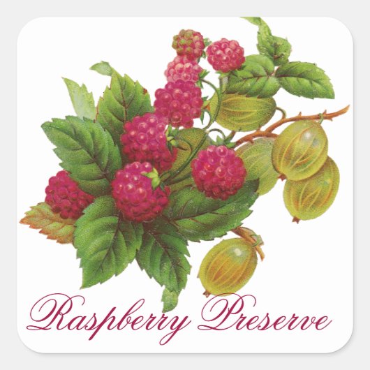 STICKER CARRÉ PRÉSERVE DE FRUITS ROUGES / RASPBERRIES (Devant)