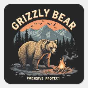 Sticker Carré Préserver et protéger l'ours grizzli