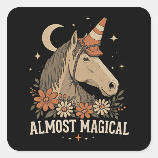 Sticker Carré Presque licorne de cheval drôle magique