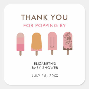 Sticker Carré Prêt pour la pop Baby shower Merci