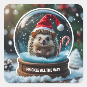 Sticker Carré Prickle All the Way – Hérisson Mignon dans un Glob