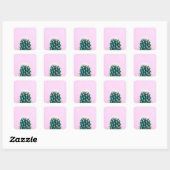 Sticker Carré Prickley Cactus sur rose (Feuille)