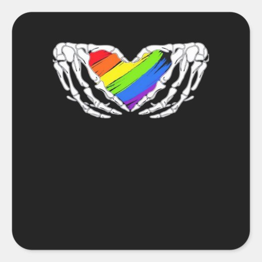 Sticker Carré Pride - Pride Skeleton mains avec coeur 2 Classic (Devant)