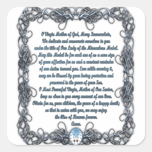 Sticker Carré Prière à la Médaille Miraculeuse (Devant)